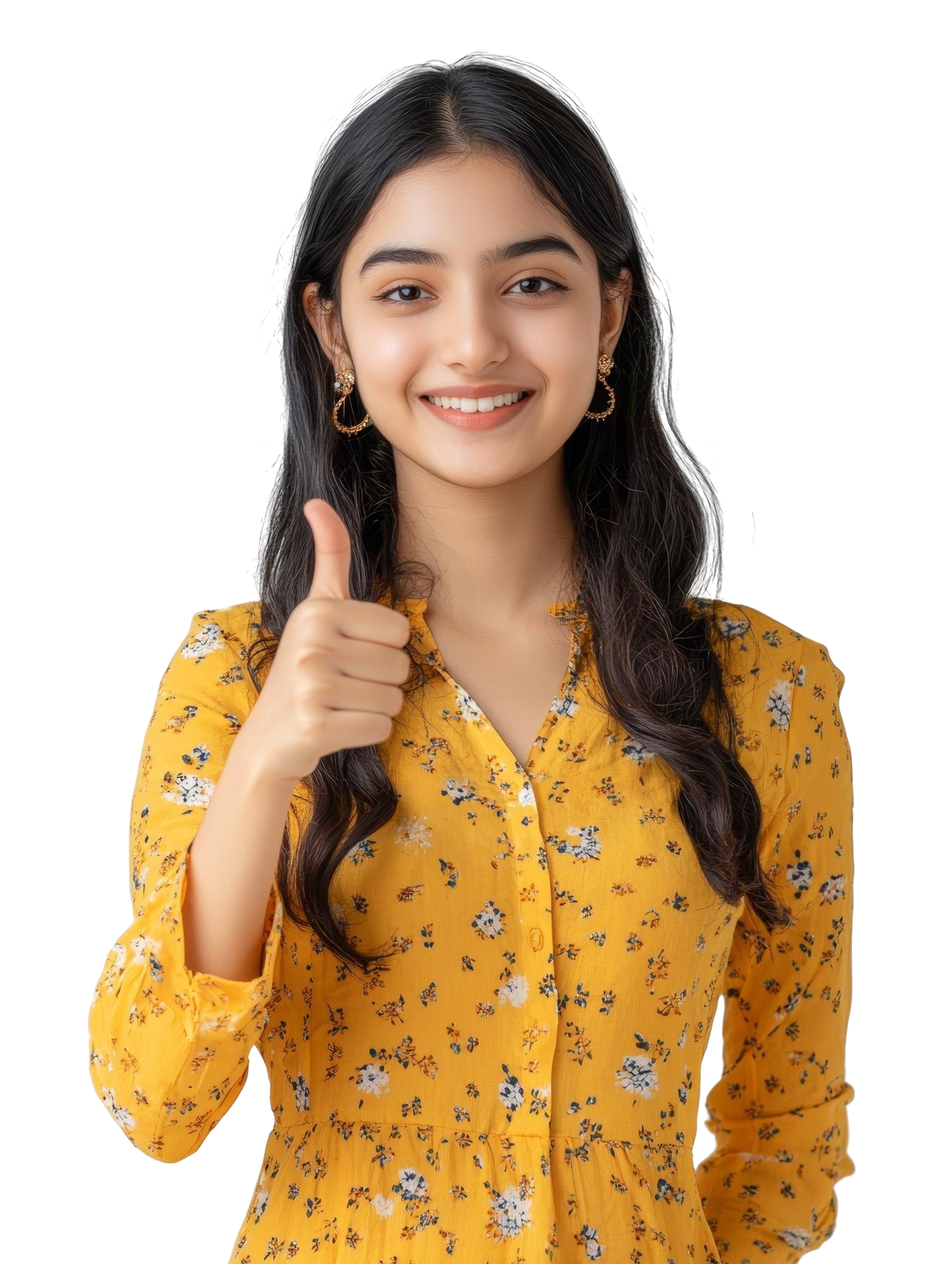 confident portrait 24yearold indian college girl giving thumbs up casual wear